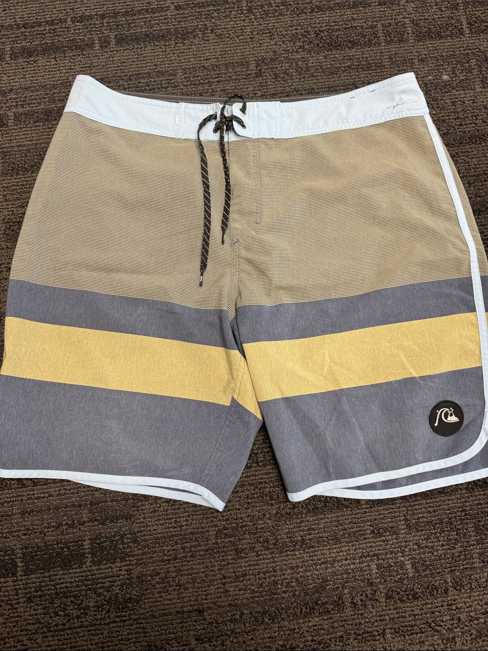 Quiksilver Men's Tan, Gray, Yellow Striped Board Shorts